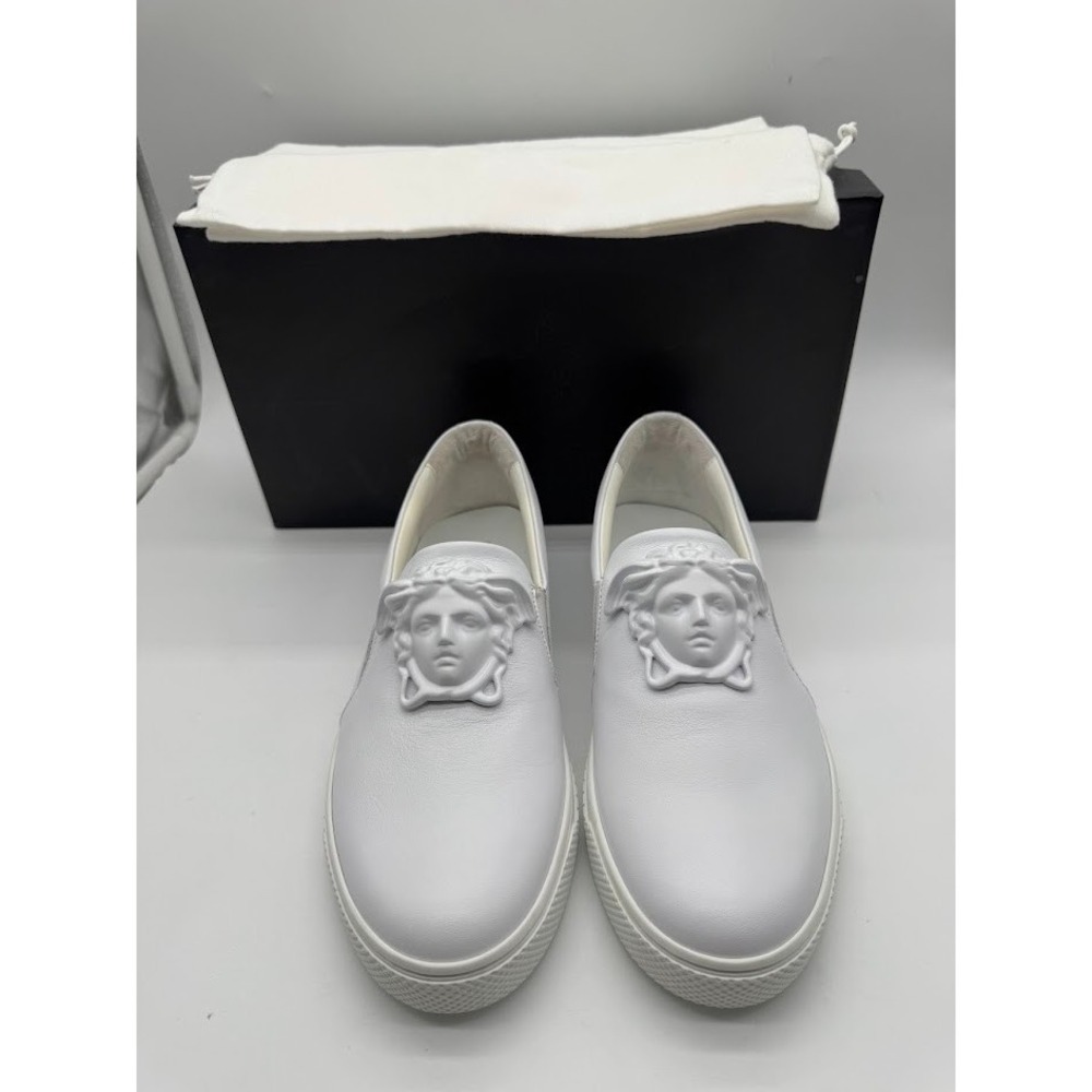 Versace Medusa Head White Leather Slip On Sneakers DSU6123 Men Size 39 NEW